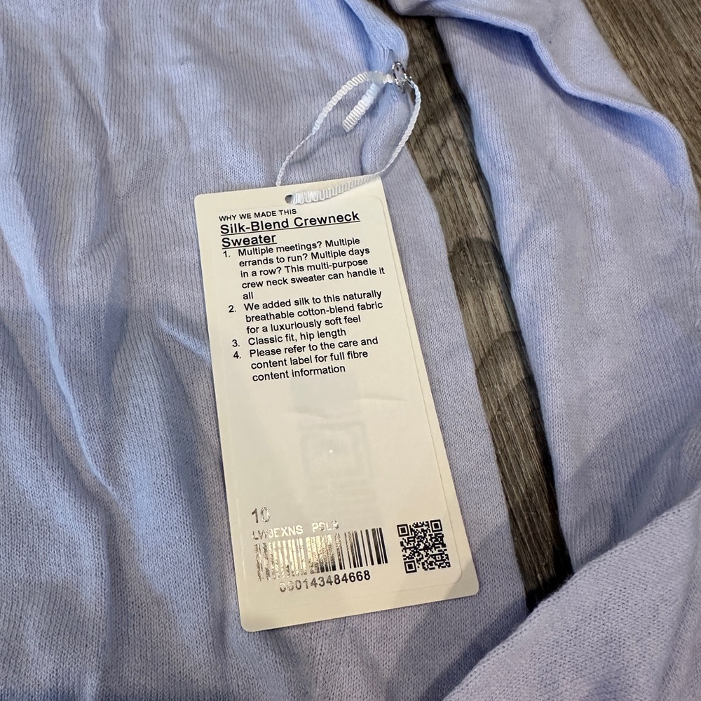 NEW with tags Lululemon Silk-Blend Crewneck Sweater
Pastel Blue sz 10 - Picture 2 of 7